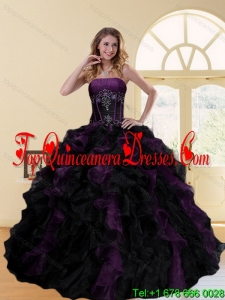 2015 Wonderful Multi Color Strapless Quinceanera Dresses with Ruffles and Beading