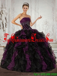 Fashionable Strapless Multi Color Quinceanera Dress with Ruffles and Embroidery