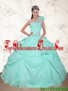 Pretty Beading and Appliques 2015 Dress for Quince in Apple Green