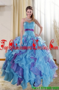 The Super Hot Multi Color 2015 Quinceanera Dresses with Ruffles and Beading