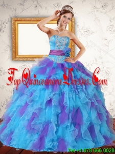 Fashionable Ruffles and Sash Strapless Quinceanera Dress in Multi Color