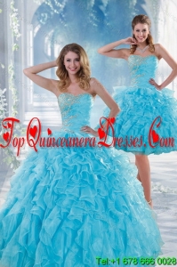 2015 Fashionable Baby Blue Sweet 16 Dresses with Beading and Ruffles