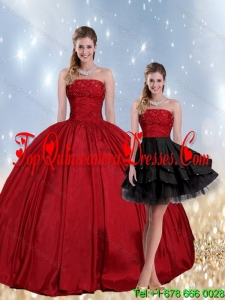 Fashionable 2015 Strapless Beading Quinceanera Dress in Red and Black