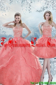 2015 Fashionable Beading Quinceanera Dresses in Watermelon