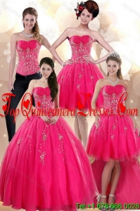 2015 Fashionable Strapless Hot Pink Dresses for Quince with Appliques
