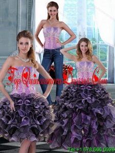 2015 Modern Appliques and Ruffles Quince Dresses in Multi Color