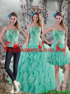 2015 Modern Aqua Blue Quinceanera Dresses with Beading and Ruffles