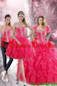 2015 Modern Hot Pink Sweetheart Sweet 15 Dresses with Beading and Ruffles