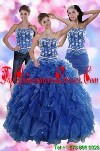2015 Modern Ruffles and Beading Quince Dresses in Royal Blue