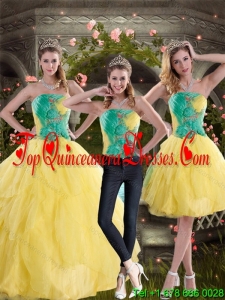 2015 Modern Yellow and Green Quince Dresses with Ruching