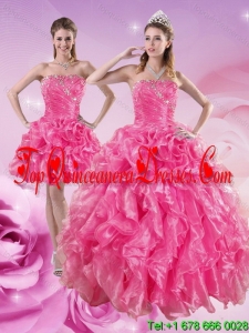 Fashionable Hot Pink Quince Dresses with Beading and Ruffles for 2015