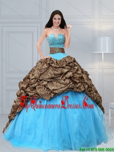 Luxurious 2015 Baby Blue Leopard Printed Quinceanera Dresses with Beading