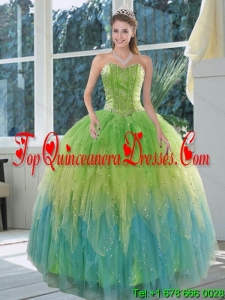 Modern 2015 Appliques and Ruffles Sweetheart Sweet 15 Dress