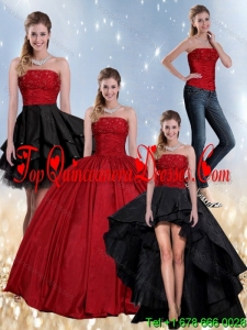 Modern Beading Strapless Ball Gown 2015 Quinceanera Dress in Red and Black