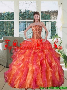 Modern Multi Color Strapless Quince Dress with Beading and Ruffles