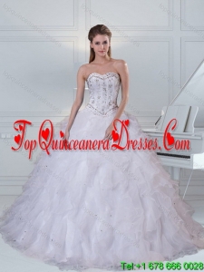 Modern Sweetheart White Quinceanera Dress with Ruffles and Beading