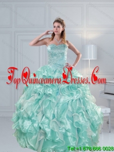 2015 Modern Strapless Beading Quinceanera Dresses in Aqual Blue