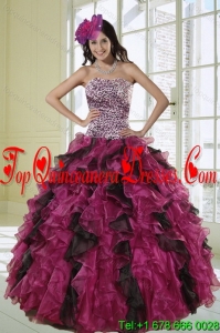 2015 Modest Ball Gown Dress for Quinceanera with Leopard Print