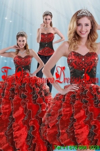 2015 Modest Beading and Ruffles Multi Color Dresses for Quince
