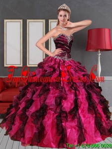 2015 Modest Sweetheart Multi Color Quinceanera Dress with Beading and Ruffles