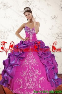 Modern 2015 Sweep Train Multi Color Quince Dresses with Embroidery