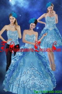 Modern 2015 Sweetheart Teal Quinceanera Gown with Embroidery and Pick Ups