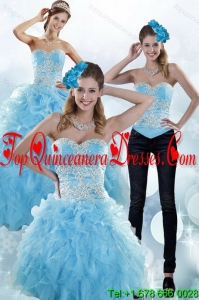 Modern Baby Blue Sweetheart 2015 Sweet 15 Dresses with Embroidery and Ruffles