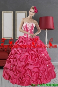 Modern Hot Pink Dresses for Quince with Pick Ups and Appliques