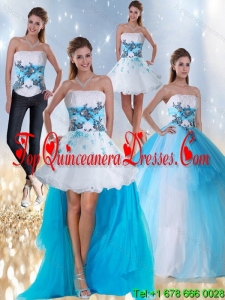 Modest 2015 Strapless Multi Color Quinceanera Dress with Appliques and Beading
