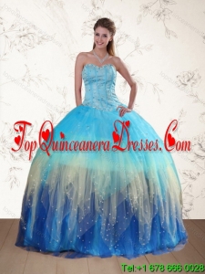 Modest 2015 Sweetheart Multi Color Quinceanera Dress with Ruffles and Beading