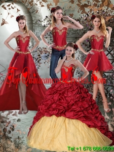 Modest 2015 Wine Red Sweetheart Quinceanera Dresses with Embroidery and Pick Ups