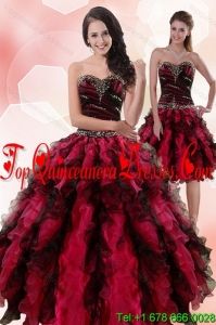 Modest Multi Color Sweetheart Sweet 15 Dresses with Ruffles and Beading for 2015