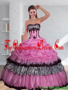 Modest Zebra Printed Strapless Quinceanera Dress with Pick Ups and Embroidery