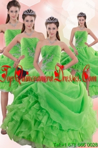 2015 Inexpensive Spring Green Quince Dresses with Pick Ups and Beading