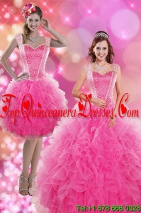 2015 Wonderful Hot Pink Quinceanera Dresses with Beading and Ruffles