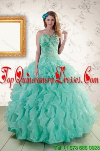 Cute 2015 Spring Strapless Quinceanera Dresses with Appliques and Ruffles