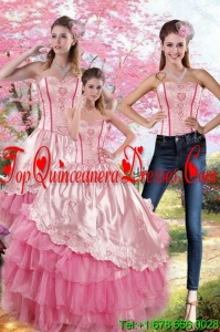 Elegant Pink Strapless 2015 Quinceanera Dresses with Embroidery and Ruffles
