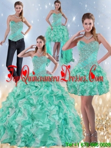 Exclusive Sweetheart Quinceanera Dresses in Apple Green with Ruffles and Beading for 2015