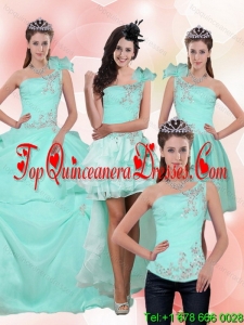 Exquisite 2015 Apple Green Quince Dress with Beading and Appliques