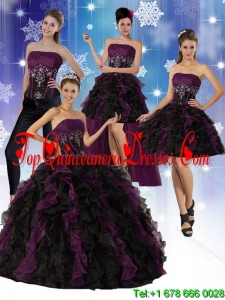 Fashionable Multi Color Strapless Quinceanera Dress with Ruffles and Embroidery