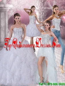 Fashionable White Sweetheart 2015 Quinceanera Dress with Ruffles and Beading