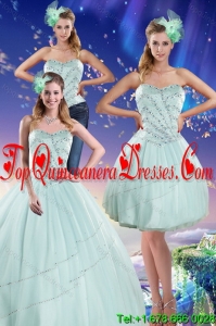 Latest Apple Green Strapless 2015 Quinceanera Dresses with Beading