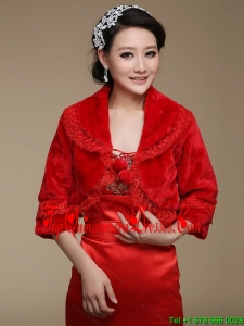 Red Faux Fur Bridal Shawl With Open Front