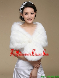 2015 Brand Pearl Front Closure Faux Fur White Wraps