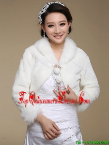 2015 Top Seller Long Sleeves Faux Fur White Wraps