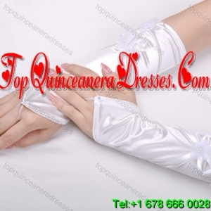 Attractive Satin Fingerless Elbow Length Bridal Gloves With Hand Made Flower