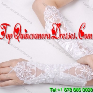 Fabulous Satin Fingerless Elbow Length Bridal Gloves With Appliques