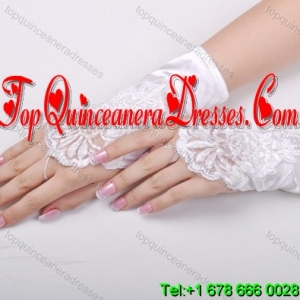 Gorgeous Satin Fingerless Wrist Length Bridal Gloves With Appliques