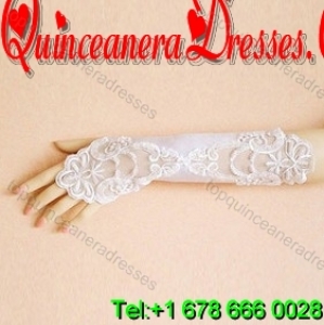 Lace Fingerless Elbow Length Bridal Gloves With Appliques