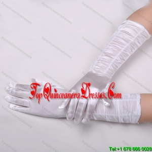 Lycra Fingertips Elbow Length Bridal Gloves With Ruching